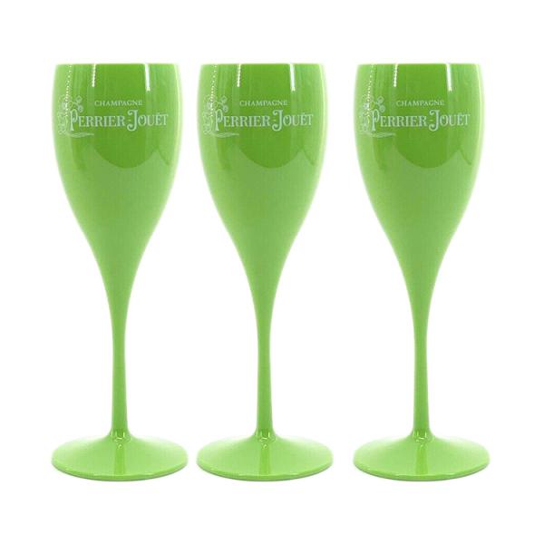 Green Perrier Jouet Polycarbonate Plastic Champagne Glasses Flutes For Tub Poolside