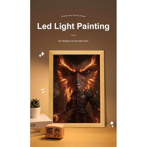 Black Myth Monkey King Light Wooden Frame Night Light for Fashionable Bedroom Decor