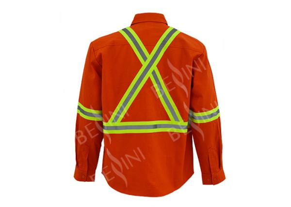 Men'S Pure Cotton Hi Vis Work Shirts , Long Sleeve Reflective Work Uniforms