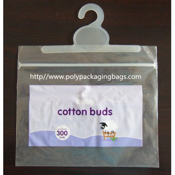 Cotton Buds Zip Lock Plastic Bag With Hanger / Colorful Printing