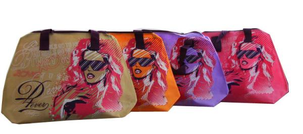 Green / Blue / Pink / Orange 75g Zipper Shopping Bag, Non Woven Carry Bags For Ladies
