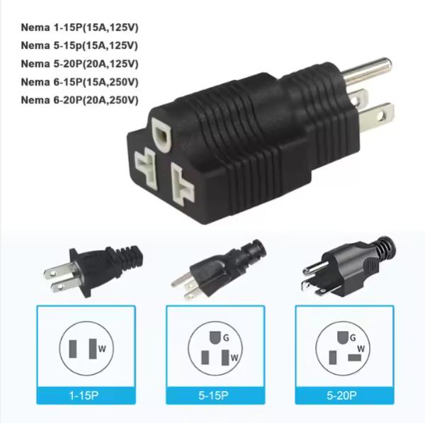 NEMA 5-15P to 5-15R Right Angle Plug Adapter 15A 125V