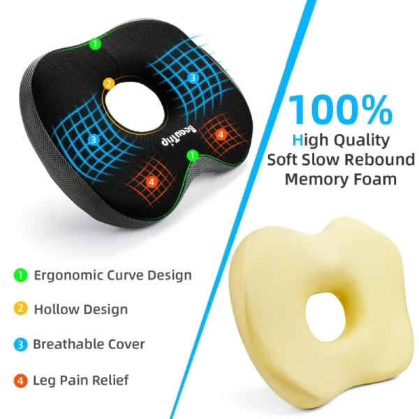 OBLONG Memory Foam Office Chair Cushion Pad Hip Massage Support Orthopedic Pain Relief
