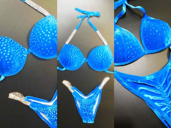Blue Velvet NPC Bikini Competition Suits , Custom Made Figure Competition Bikinis