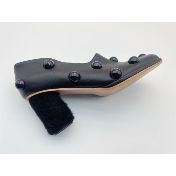 Soft Nappa Leather Women Pumps Shoes Black Low Heel Dress Shoes With Mushroom Mosaic