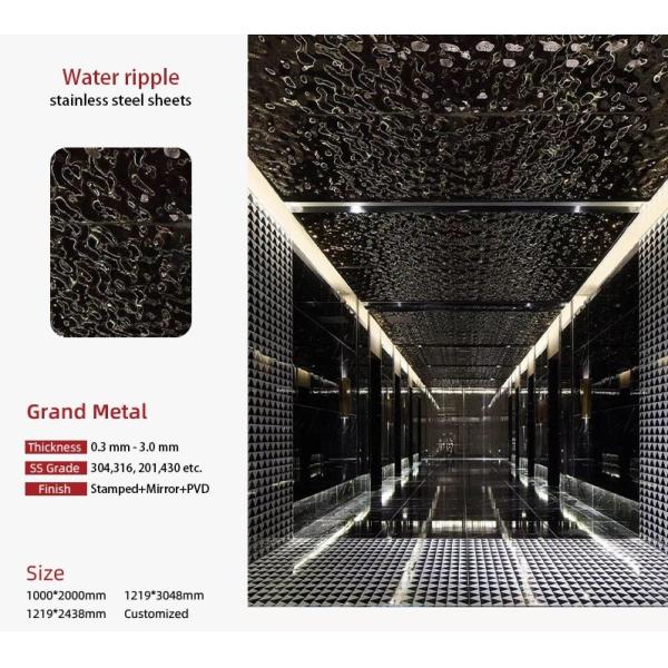 Factory Price 201 304 316 Stamped Finish Water Ripple Stainless Steel Sheet For Ceiling Panel and Wall Cladding