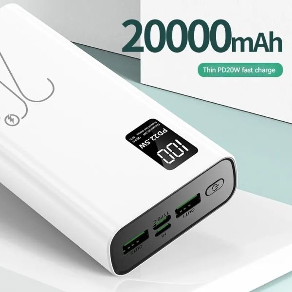 USB Wired Power Bank 10000mAh 20000mAh 22.5W Fast Charging LED Display Portable Charger