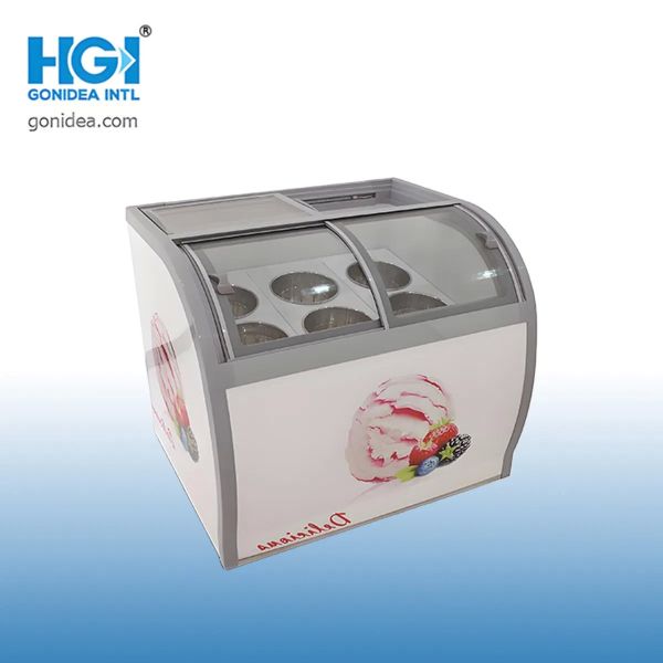 Zhijian 158 Liter Direct Cooling Freezer with Curved Glass Door and Mechanical Thermostat for Commercial Ice Cream Making