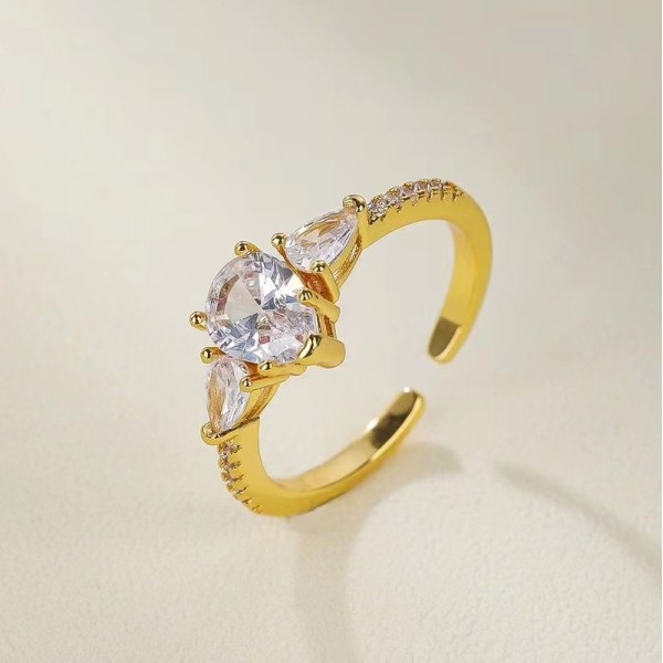 Jiexing Trendy Finger Rings Wholesale 14K Gold Plated Adjustable Shinny Zircon Micro Set Drop Shape Opening Ring