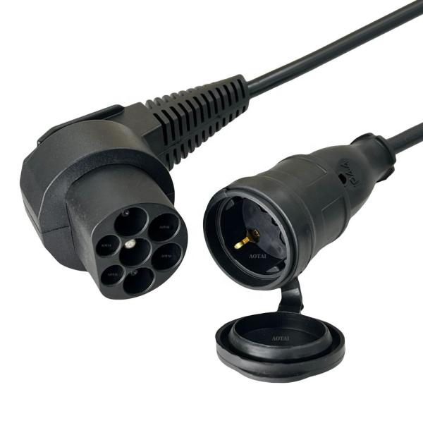 16A Type 2 Plug to Schuko Socket EV Adapter 0.5m Length Thermo Plastic Housing CE Certified