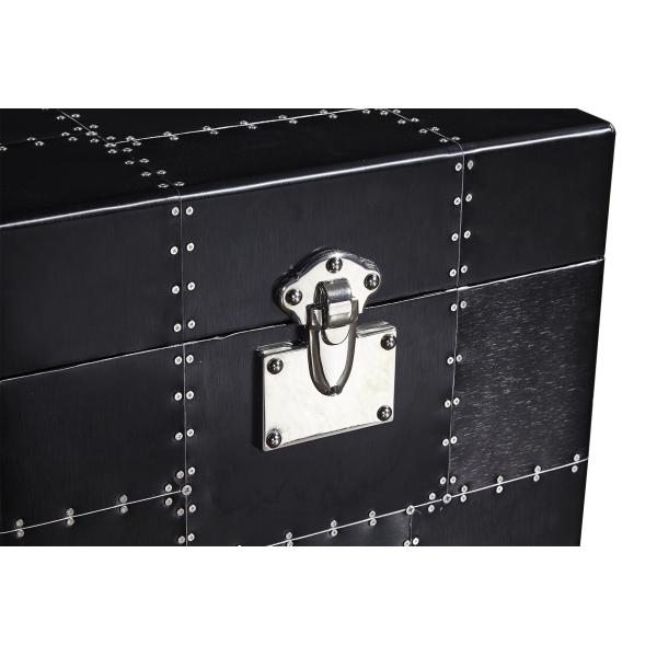 Vintage Black Leather Storage Trunk Aluminium Sheet Copper Lock For Reception Room
