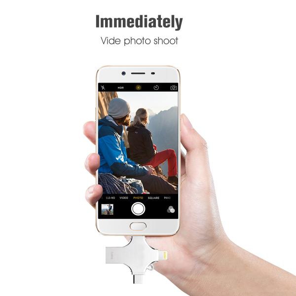 5- Custom 4 in 1 OTG Silver USB Flash Drive 128MB-4GB USB 3.0 Memory Stick for Android Phone Multifunctional Metal