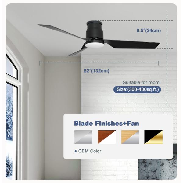 Fabricação Ventilador de baixo perfil Ventilador de tecto LED apagável com lâmina ABS Preto