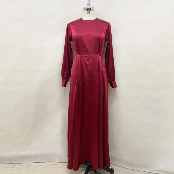 Turkey Arab Oman Elegant Satin Dress Long Sleeve For Women Muslim