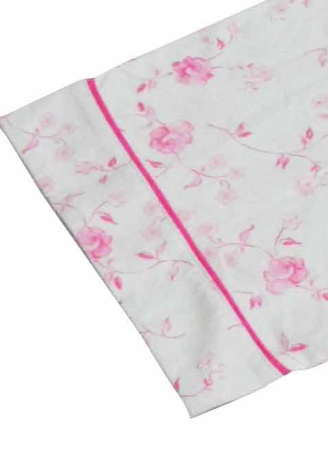 Ladies Cotton Jersey Pink Floral Printed Bath Robe Kimono Wrap Red Piping 3/4 Sleeve