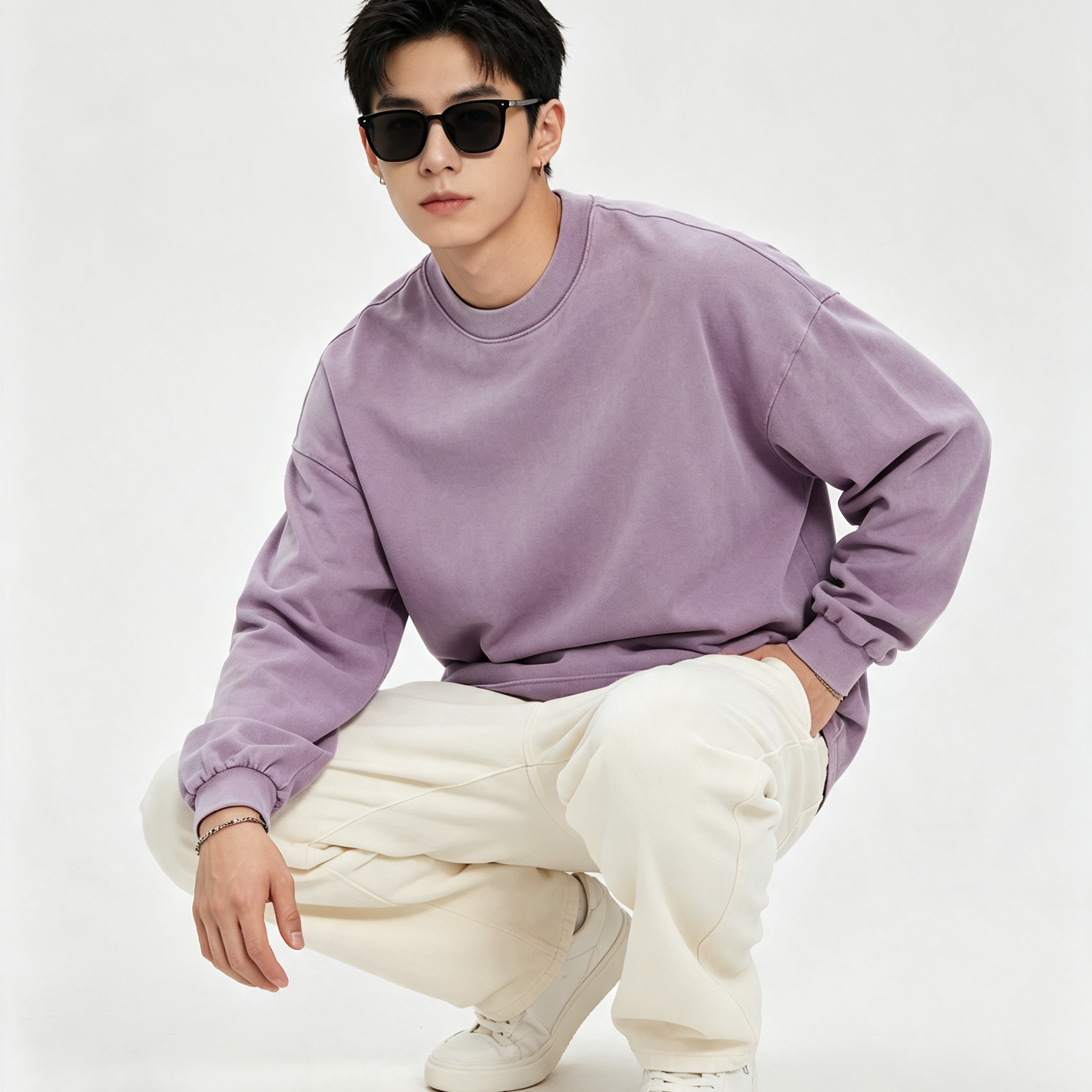 Men’s Loose Fit Cotton Long-Sleeve T-Shirt Casual Crew Neck Streetwear Basic Top