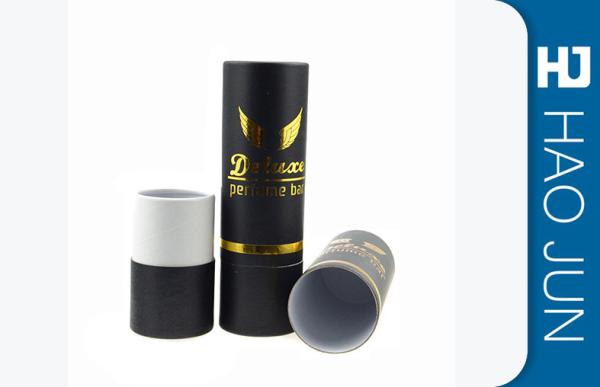 Matt Black Cylinder Cardboard Box Golden Hot Stamping For Perfume Packaging