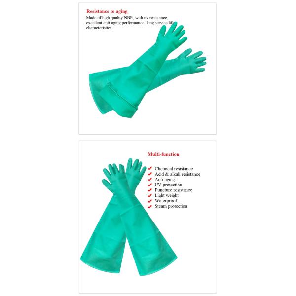 Long Cuff Green Nitrile Chemical Resistant Gloves 80cm Dry Glove Box Cleaning