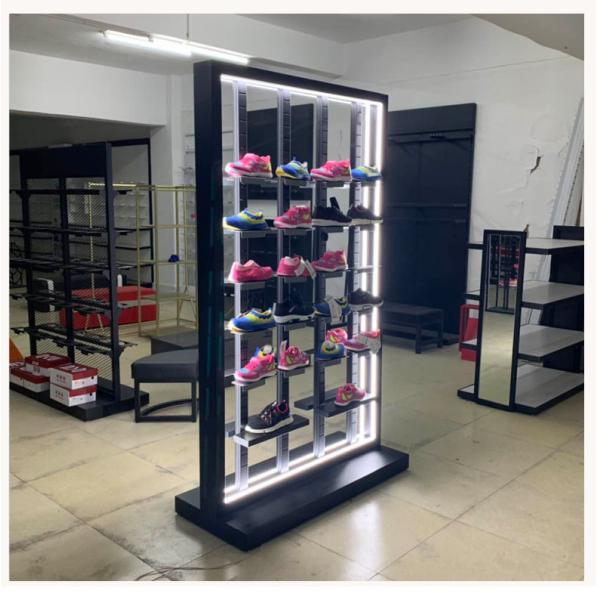 LED Shoe Rack for Stainless Steel Shoe Store Display Fixture in Home Furniture Style