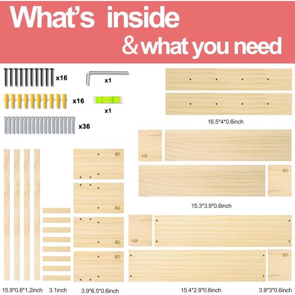 Wooden Hooks Bookshelf Natural Wood Wall Mounted Shelves for Nursery Decor Storage