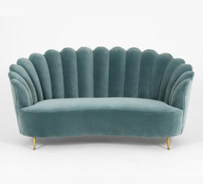 Wooden Popular Event Furniture Rental Long Back Blue Velvet Fabric Wedding Sofa