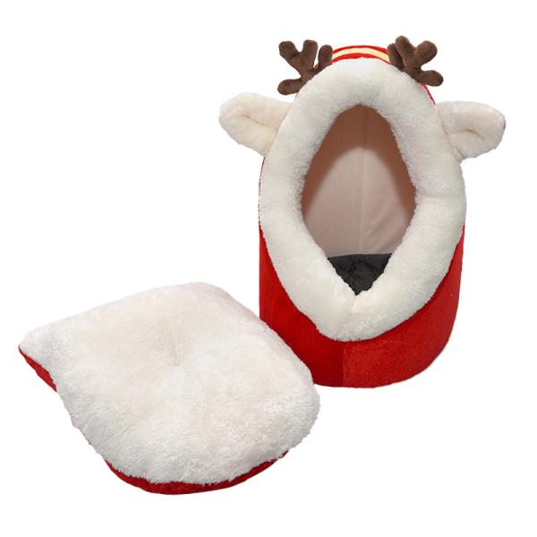 Pet Mat Soft Pet Bed Cushion Christmas Red Cat Bed Elk Antlers Design