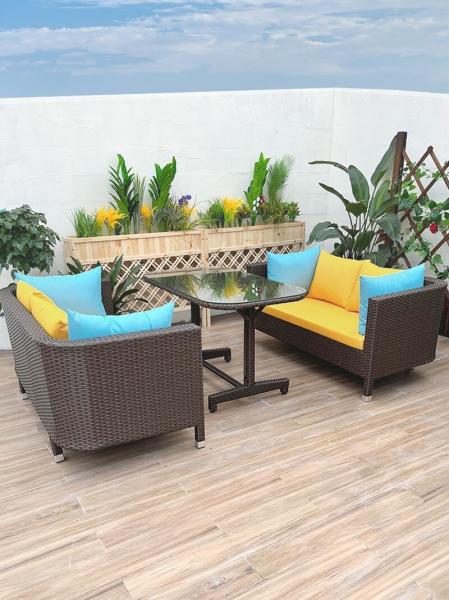 Restaurant Outdoor Light Luxury PE Rattan Sofa Set Patio Waterproof Metal Furniture