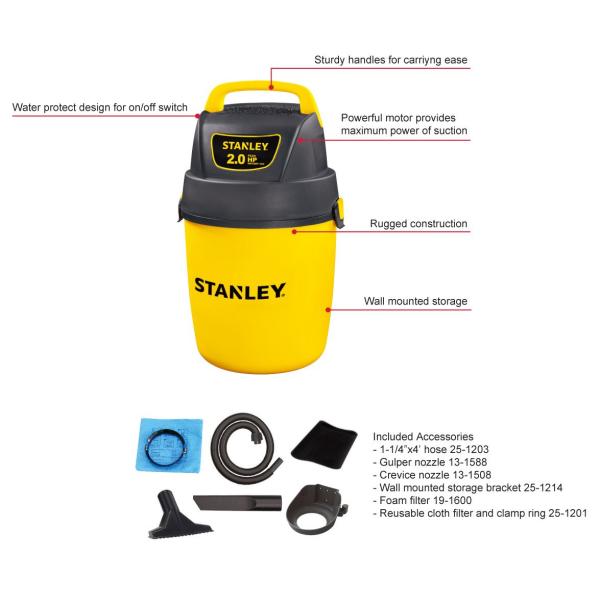 Two Peak Small Portable Shop Vac 2 Gallon Wet Dry Vac Stanley Sl18127p