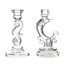 Hot sales customized Sea horse clear crystal glass candelabra candlestick holder