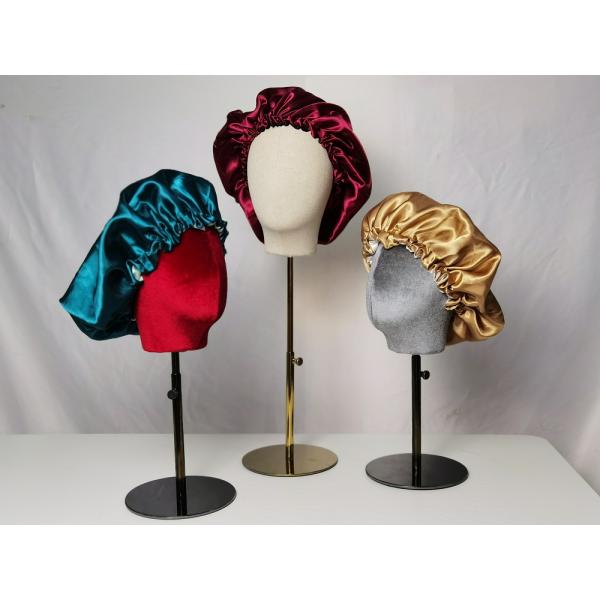 53cm Reversible Silk Sleeping Cap , Double Layer Satin Bonnet For Curly Hair