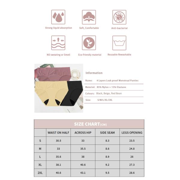 Solid Color Seamless Leak Proof Menstrual Panties 4 Layers Period Panties Tampon Free