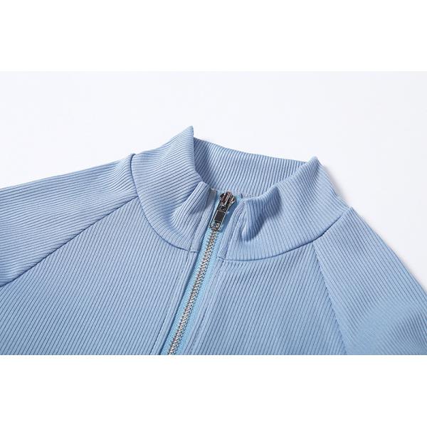 Long Sleeve Women Bodycon Jumpsuit , Zipper V Neck Ribbed Long Sleeve Jumpsuit