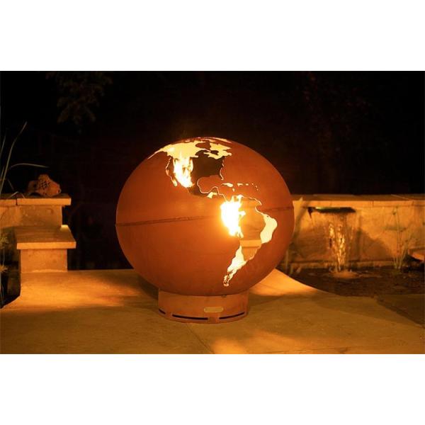 36 Inch Laser Cutting Earth Globe Corten Steel Wood Burning Outdoor Fire Sphere