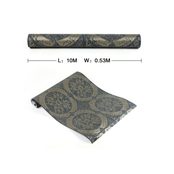Waterproof Circle Retro Vintage Wallcovering / 0.53*10M Black Bedroom Wallpaper