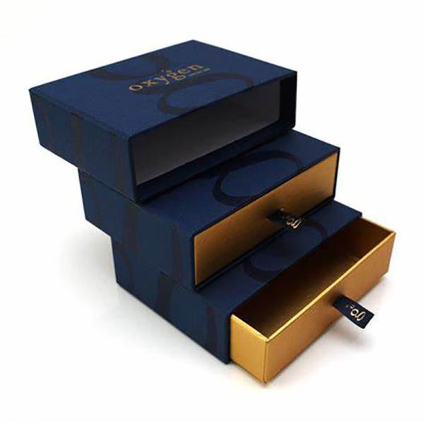 Gold Foiled Logo Kraft Paper Drawer Box with Black Ribbon