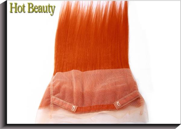 Smooth And Soft Human Hair Lace Closure Orange Color Medium Cap Size