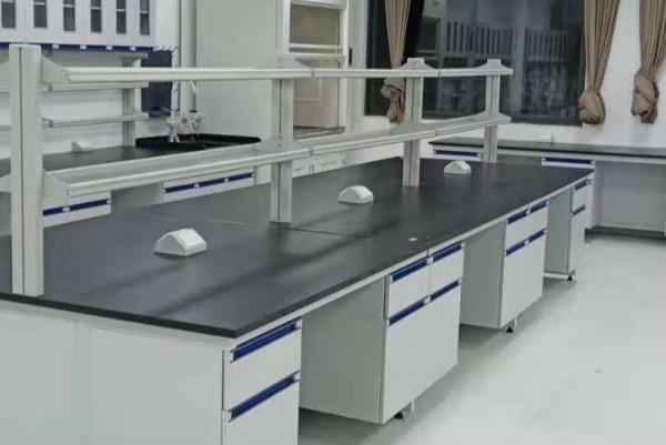 Steel And Wood Chemistry Lab Bench Furniture 12.7mm Black Phenolic Resin Top