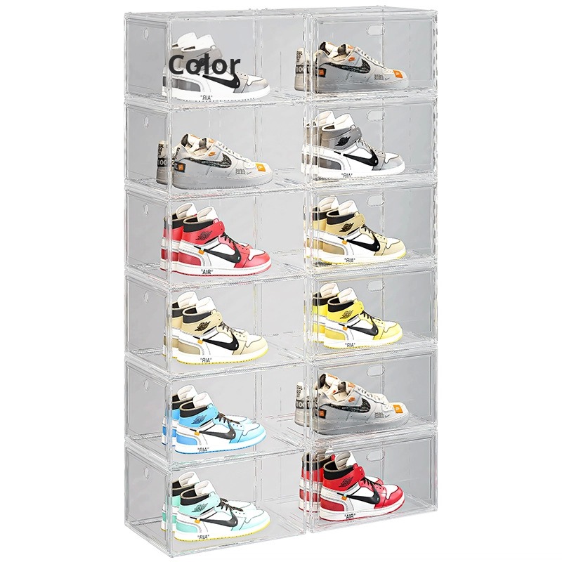Large Capacity Transparent Plastic Shoe Box with Hard Case Modern Design Magnetic Suction Front Side Opening for Storage