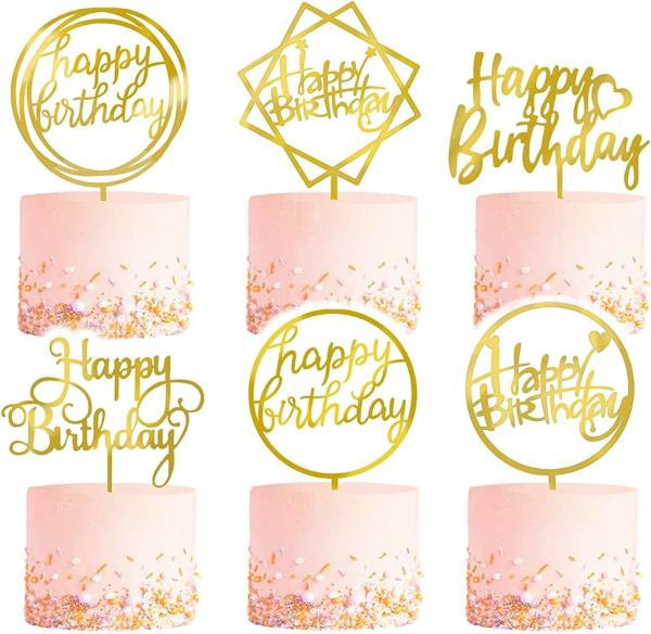 Birthday Cake Topper Set, Double-Sided Glitter, Acrylic Happy Birthday Cake Toppers/Cupcake Toppers, Birthday Decor