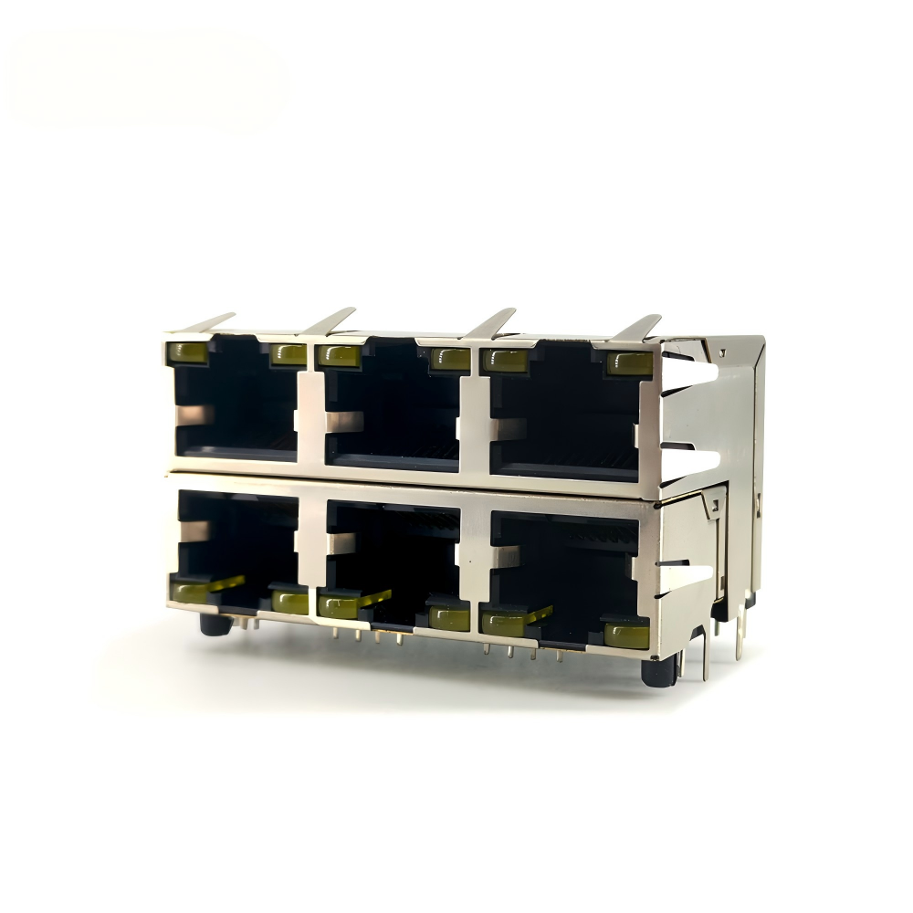 Double Layer 2-16 Ports RJ45 Modular Connector with LED Light Female Socket Metal Housing Brass Contact for PCB