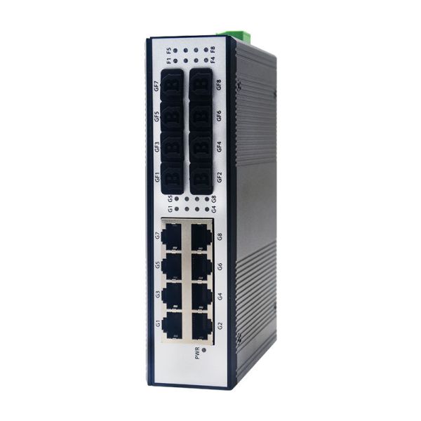 DC 9-57V Industrial Fiber Switch Gigabit 8 SFP Fiber Ports 8 RJ45 Ethernet Ports