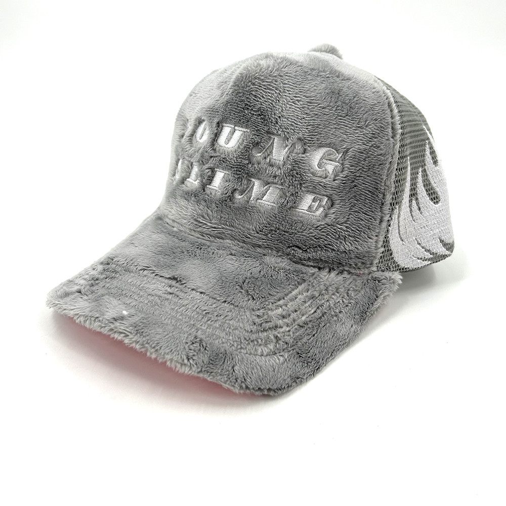 Crown Fluffy Velvet Custom Embroidery Trucker Hats Flame Fire Piping Personalize Fuzzy Underbrim Color Flannel
