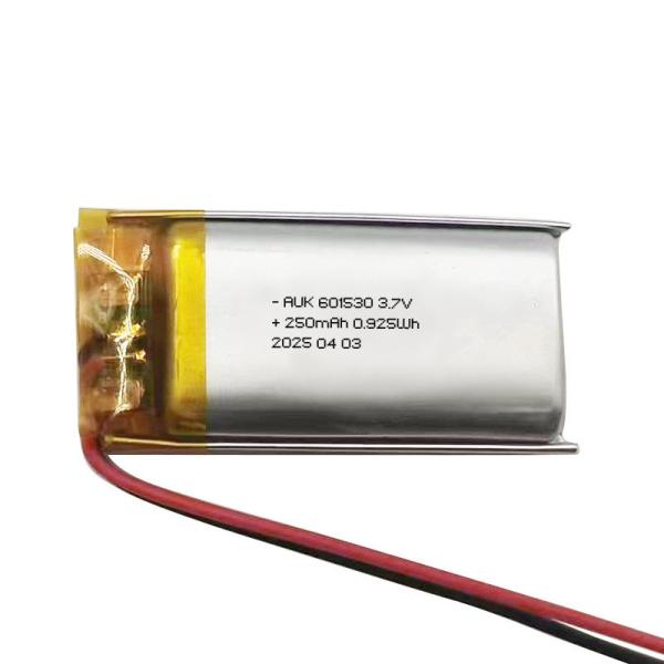 601530 250mAh 3.7V Li-polymère batterie pour les écouteurs Bluetooth, les ventilateurs de collier, les brosses à dents électriques et les appareils de beauté faciale