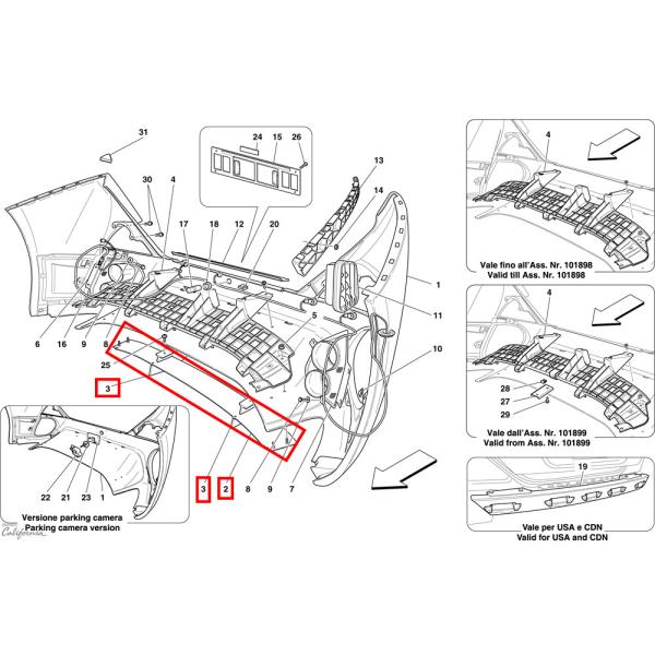 Pour Ferrari Californie 2009-2012 Spoiler de pare-chocs arrière et ailettes de refroidissement OEM 82548100 82548200
