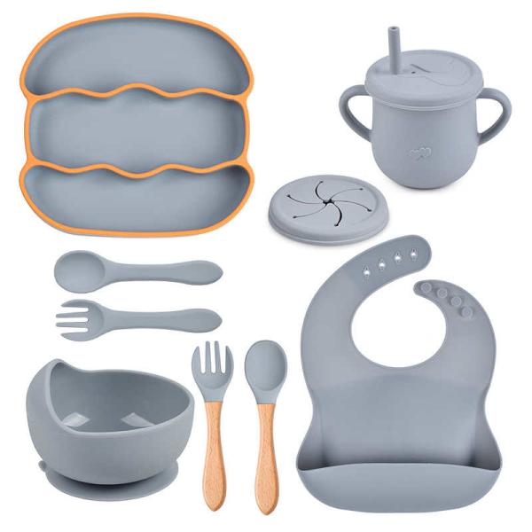 Yellow Food Grade Silicone Bib And Bowl Set Eco BPA Free Silicone Feeding Set