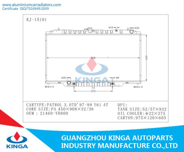 Nissan Radiator PATROL 3.0 TD 97 - 99 Y61 OEM 21460 - VB800 AT