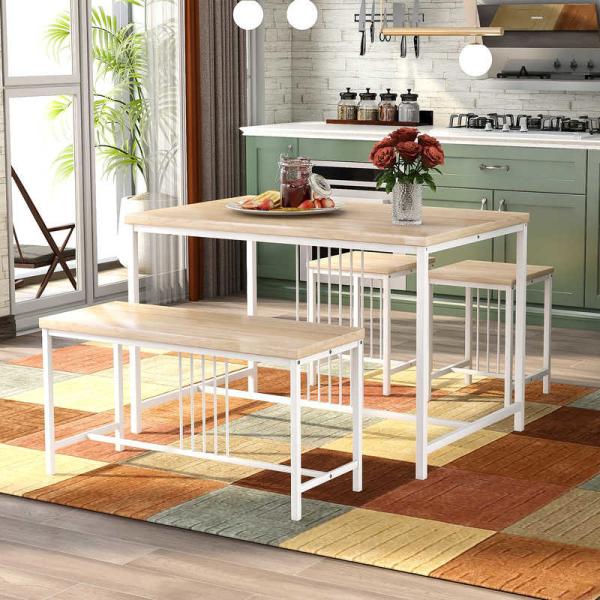 Metal Frame Wooden 4 Piece Dining Room Table And Chair Set  27.5''W Table