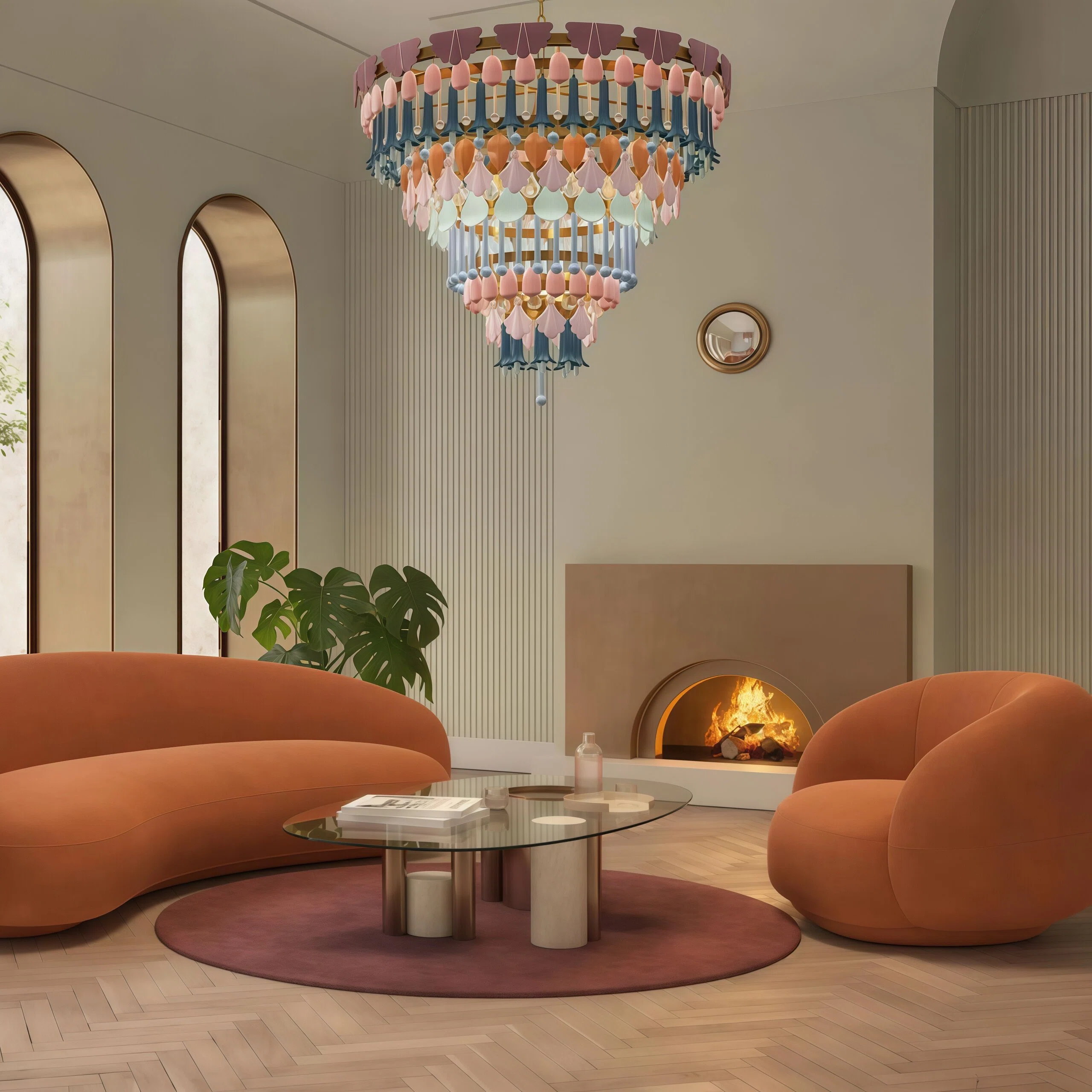 JYLIGHTING Luxury Tiered Multi‑Colored Ceramic Chandelier, Art‑Style Round Hanging Ceiling Lamp for Hospitality and Residential Interior Projects