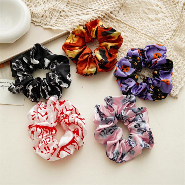 Halloween festival satin printed scrunchies headdress women's headstring elastic band hair accessories OEM logo