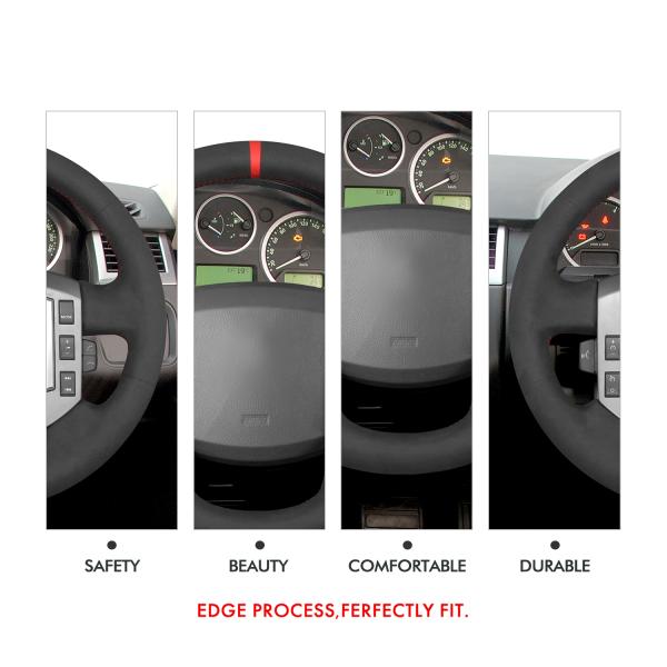 Hand Stitched Faux Black Suede Red Strip Steering Wheel Cover for Land Rover Discovery 3  2004-2009
